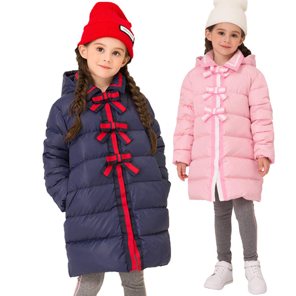 Piumino Lungo per Bambina, Cappotto Imbottito Staccabile, Top Esterno Antivento Decorato con Fiocco