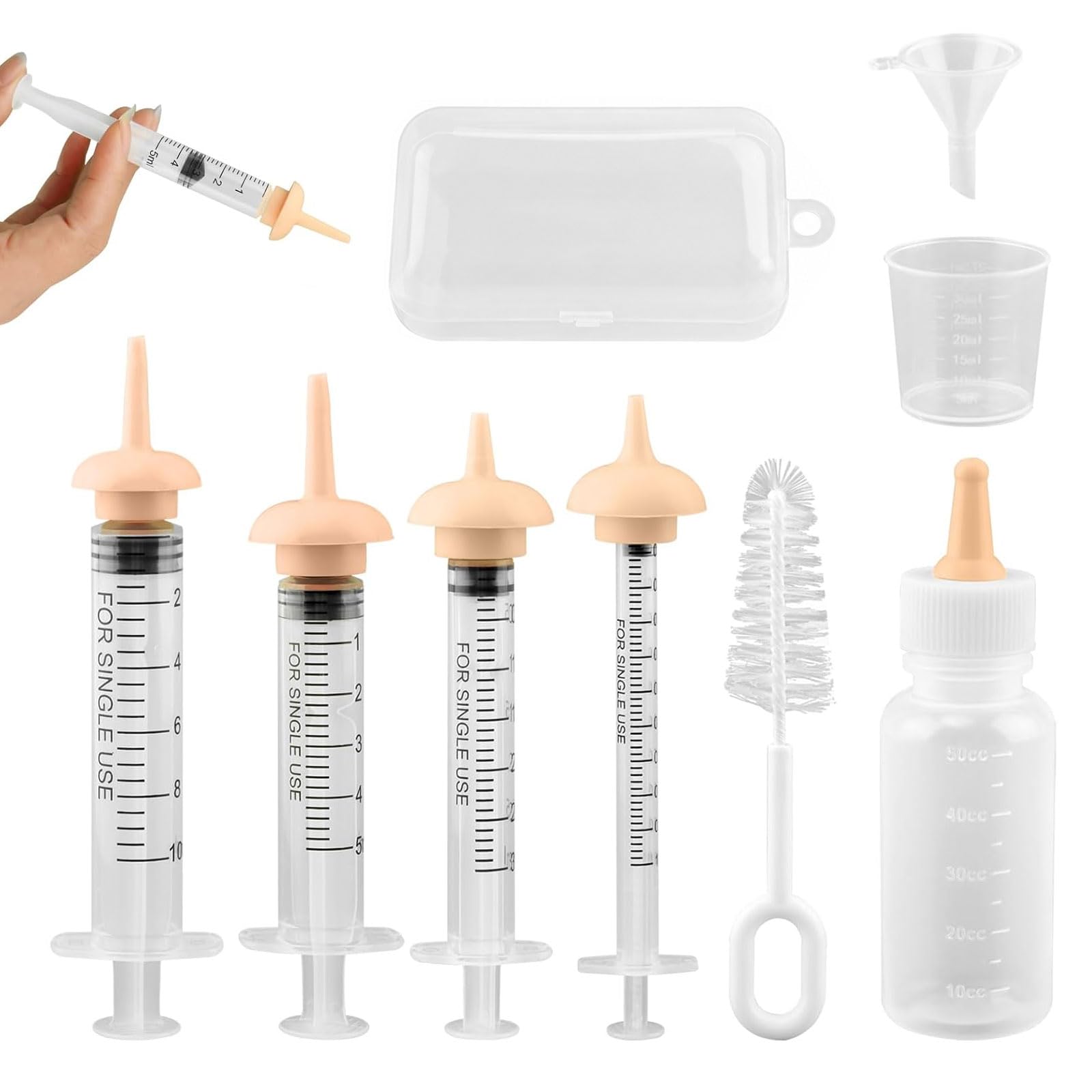 Rokahebi 9Pcs Pet Nursing Kit Silicone Feeding Bottle Set with Syringes & Nipples, Kitten Milk From Birth Puppy Milk From Birth Feeding Bottle Kit for Newborn Small Animals Care