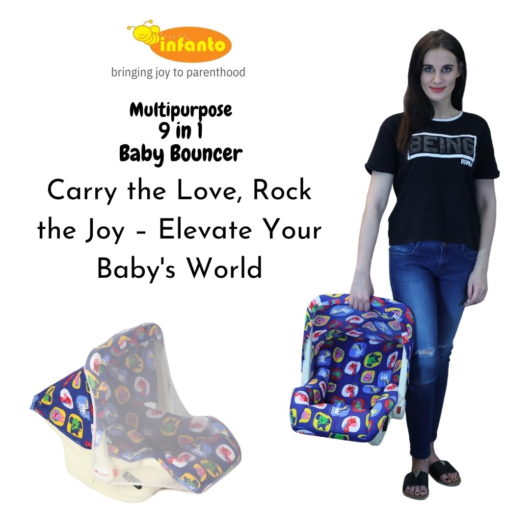 INFANTO Multipurpose 9 in 1 Bouncer | Compatible with Stroller | Rocker | Feeding Chair | Sleeping Carrier | Bath Chair | Mosquito Net | RB38-(Blue) 4