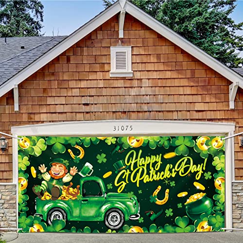 Large St. Patrick's Day Garage Door Banner Cover 6 X 13 Ft Clover St. Patrick's Day Backdrop Decorations Irish Shamrock Leaves Party Outdoor Indoor Background Sign St. Patrick's Day Garage Door Decor #TOP27