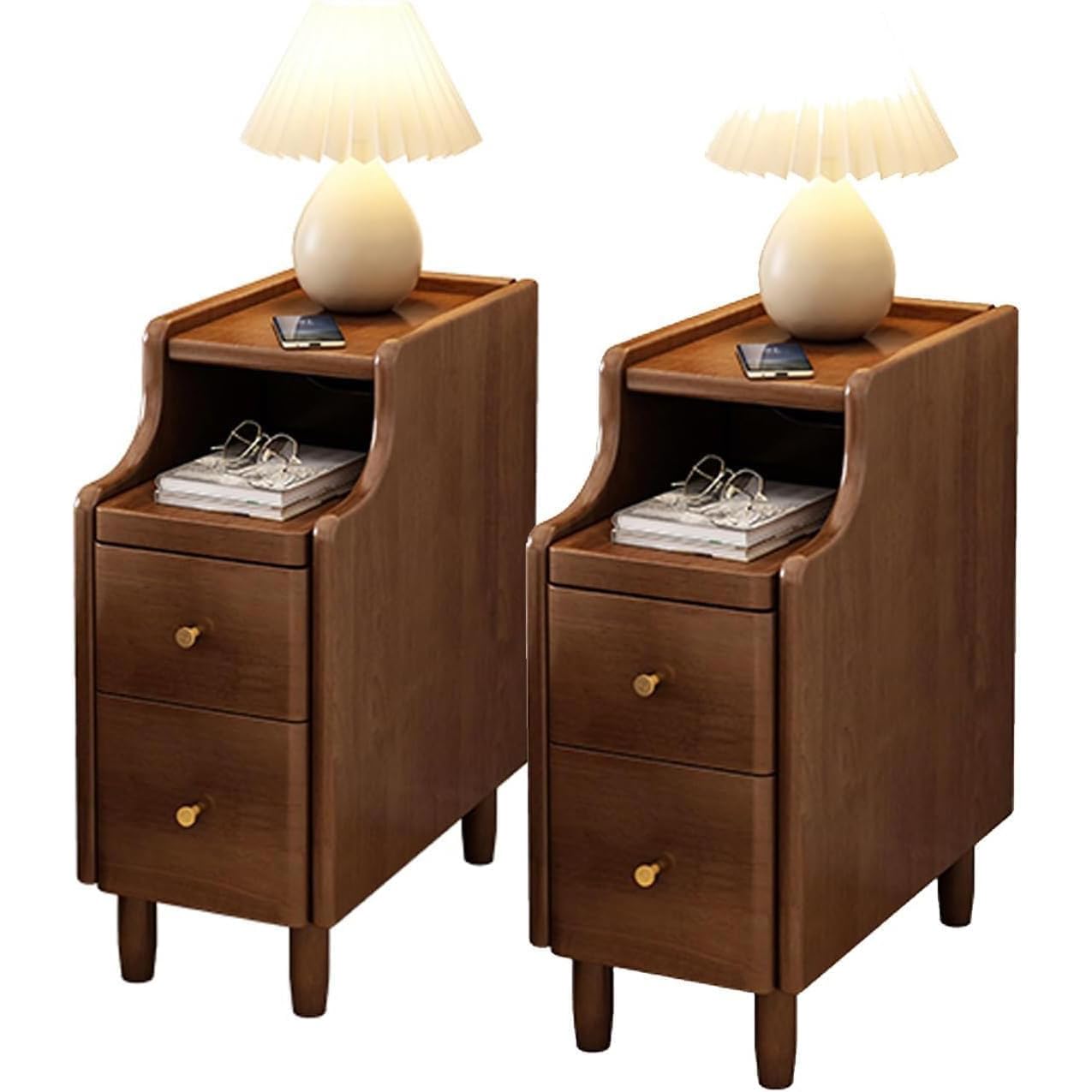 DLLDQBD Nightstand With 2 Drawers And 1 Shelf Bedside Table，Wood Night Stand Minimalist And Practical Compact End Table(Size:30x40x50cm(12x16x20inch),Color:Brown+Brown)