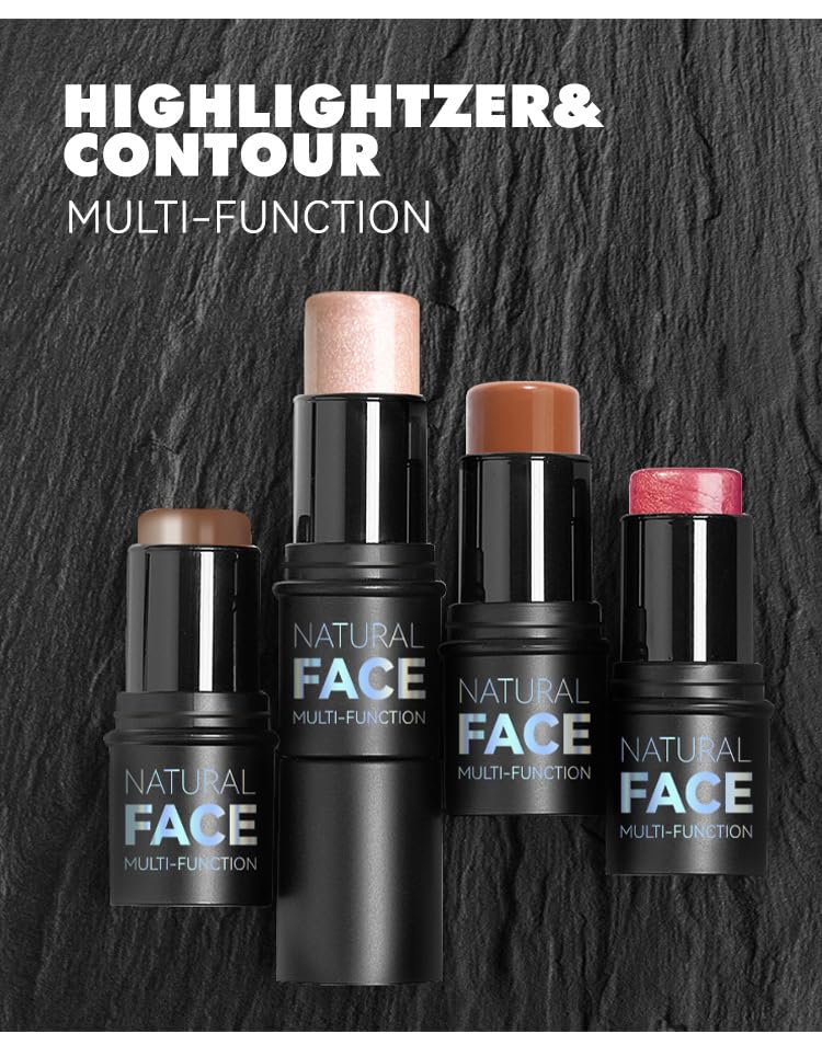 Miniatura 6 de Juego de 3 barras de contorno facial, tonos con iluminador, contorno y rubor, contorno de tez esculpida, contorno de varita de contorno de varita de