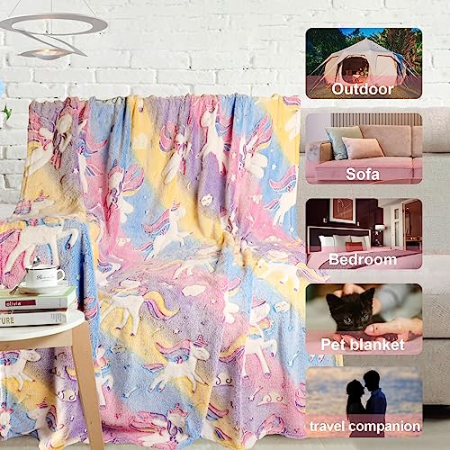 Unicorn Glow in The Dark Blanket for Girls/Kids, Soft Fleece Throw 40"x60" - Age 3-12