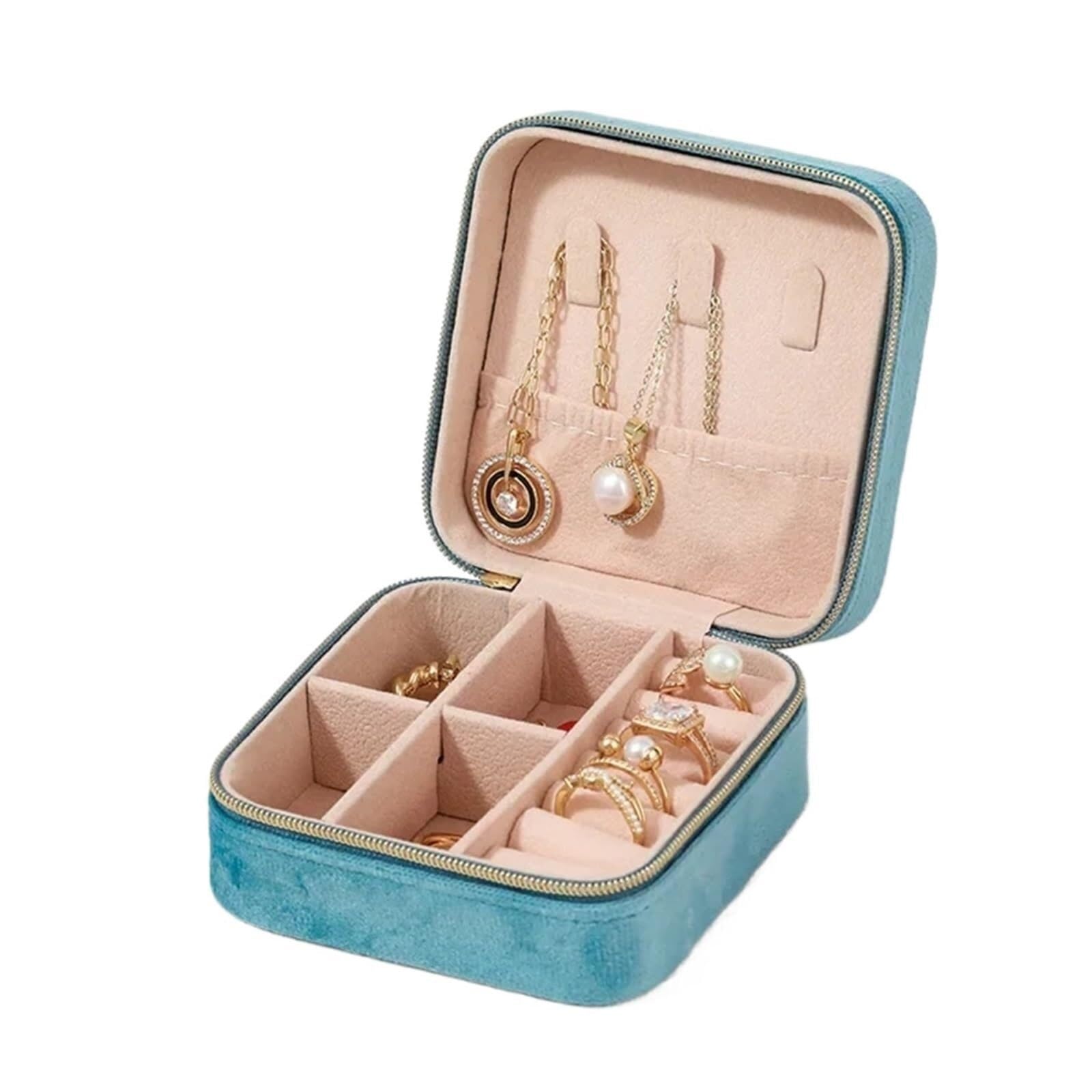 ZHAOQIN Jewellery Box Necklace Ring Earring Organiser Travel Portable Zipper Square Jewellery(Blue)