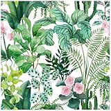 HAOKHOME Tropical Peel and Stick Wallpaper Green Jungle Botanical Floral Removable Wall Paper for Forest Accent Wall Nursery Bathroom Vinyl Contact Paper 17.3in x 118in