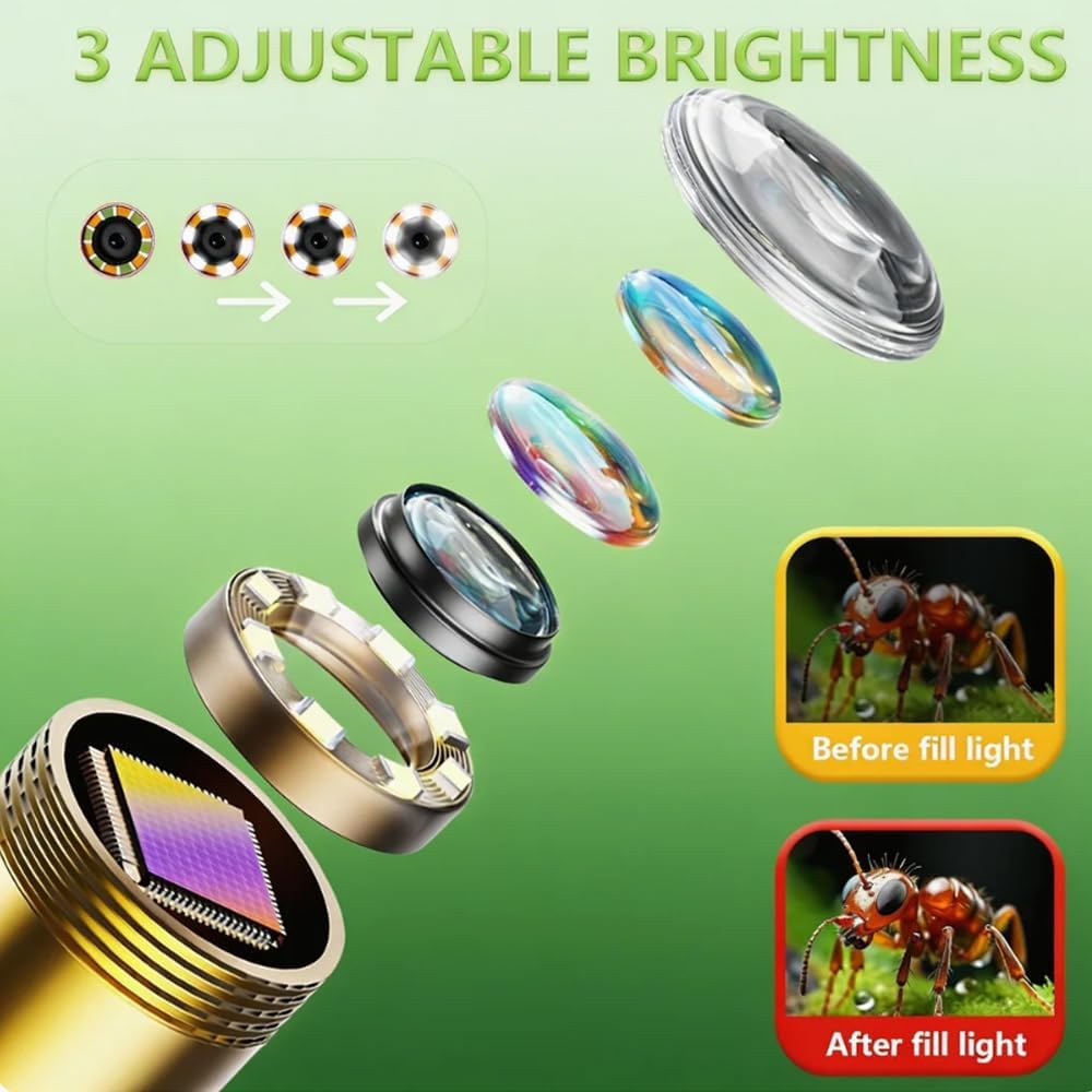 Borescope Camera with Light for Kids - STEM Science Educational Toy for 4-10 12Years Old, Educational Boys Girls Birthday Gift, Snake Scope Camera for Outdoor Camping Nature Exploration (Green)