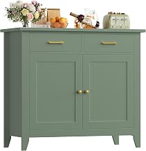 HOCSOK Buffet Sideboard Kitchen Cabinet with 2 Cabinets and 2 Drawers | Farmhouse Style Kitchen Sideboard for Living Room Dining Room, Entrance, 82 x 40 x 91 cm, White/Black/Green/Blue