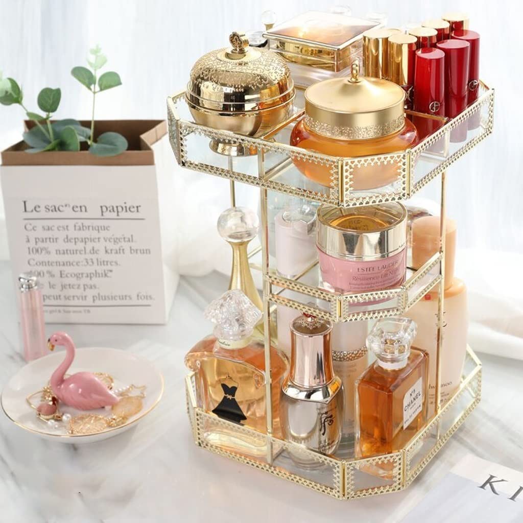 Organizador Maquillaje Caja de Almacenamiento cosmético Giratorio 360 ​​° Cuidado la Piel Vidrio Vanity