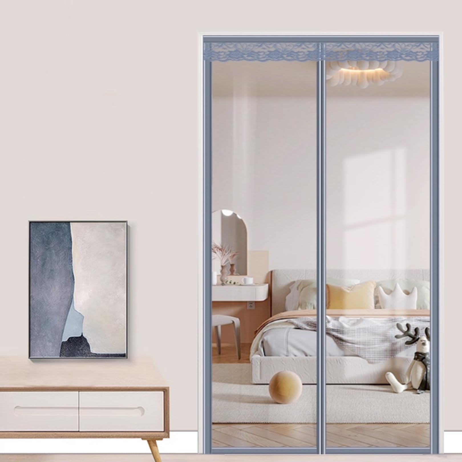 Rideau thermique anti froid sans perçage pour porte avec fermeture magnétique automatique