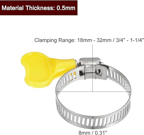 Miniatura 2 de uxcell Abrazadera de manguera de engranaje helicoidal, 24 abrazaderas de manguera de acero inoxidable ajustables de 34 a 1 14 pulgadas con mango de