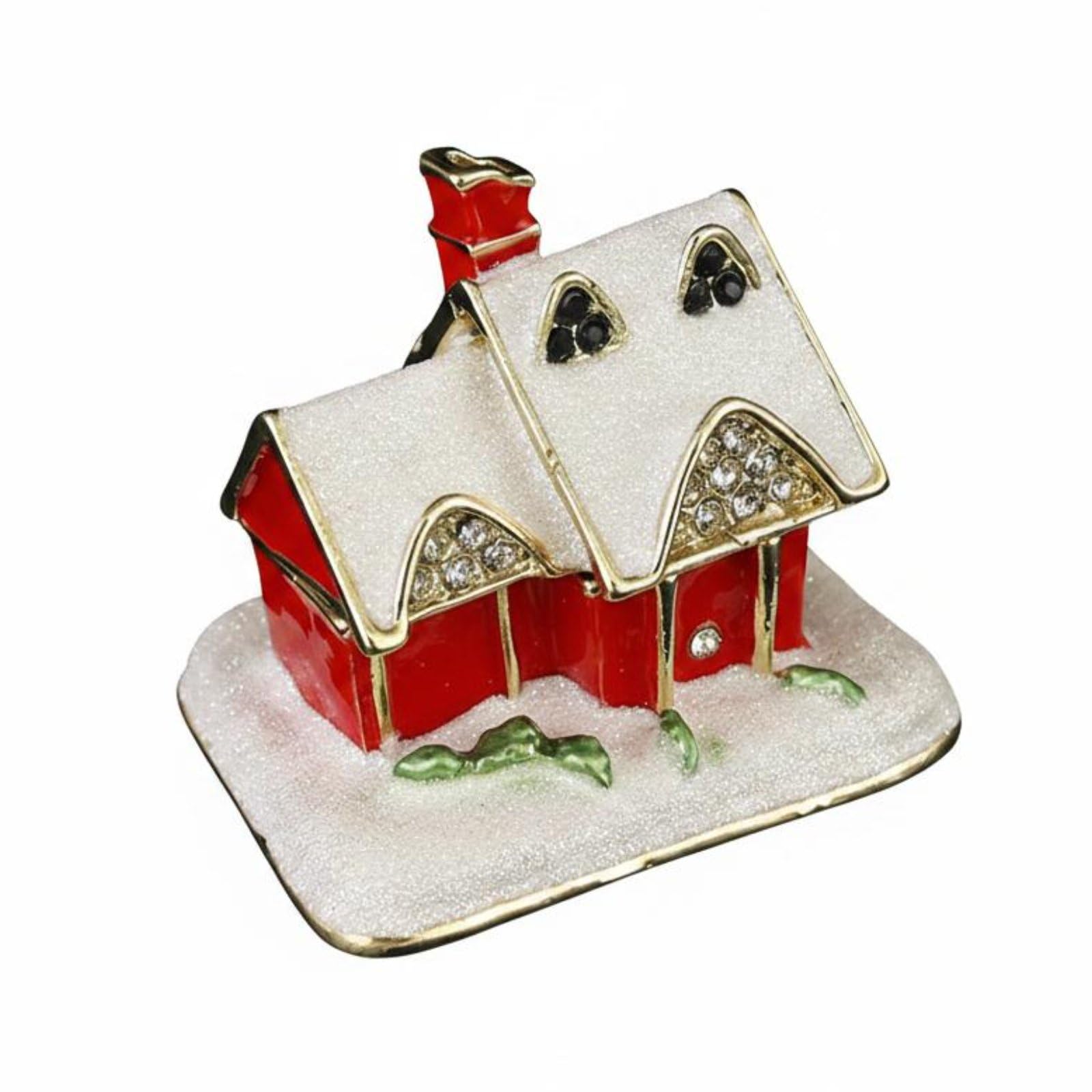 Boîte à bagues maison enneigée en émail pour bijoux de Noël