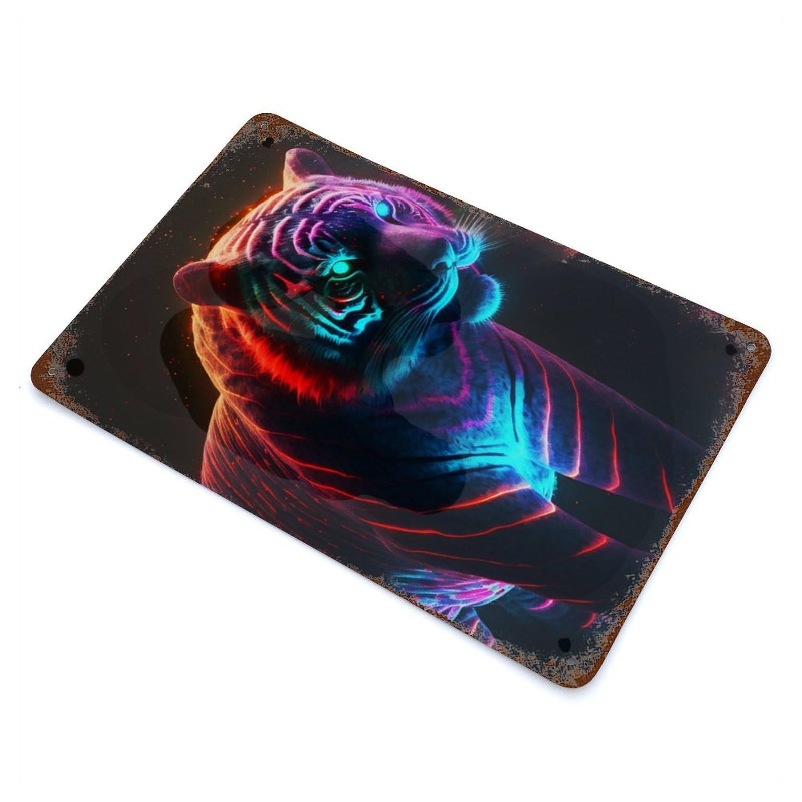 Neon Tiger Distressed Metal Wall Sign 11.8"x7.9", for Garage, Bar And Workshop Decor, Decorative Metal Wall Art