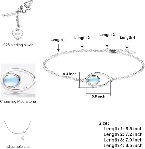 Miniatura 6 de OpalTurquoise Heart Bracelet For Women 925 Sterling Silver Adjustable Bracelets Jewelry Gift for Girls