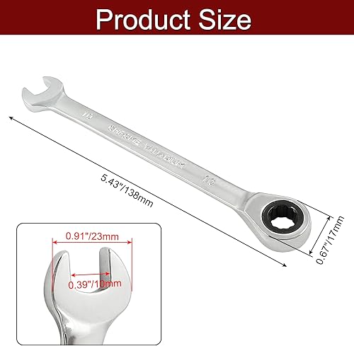 Miniatura 3 de Llave combinada de trinquete de 0.394 in, llave de trinquete métrica de 72 dientes SAE 12 puntos de trinquete de caja terminada herramientas