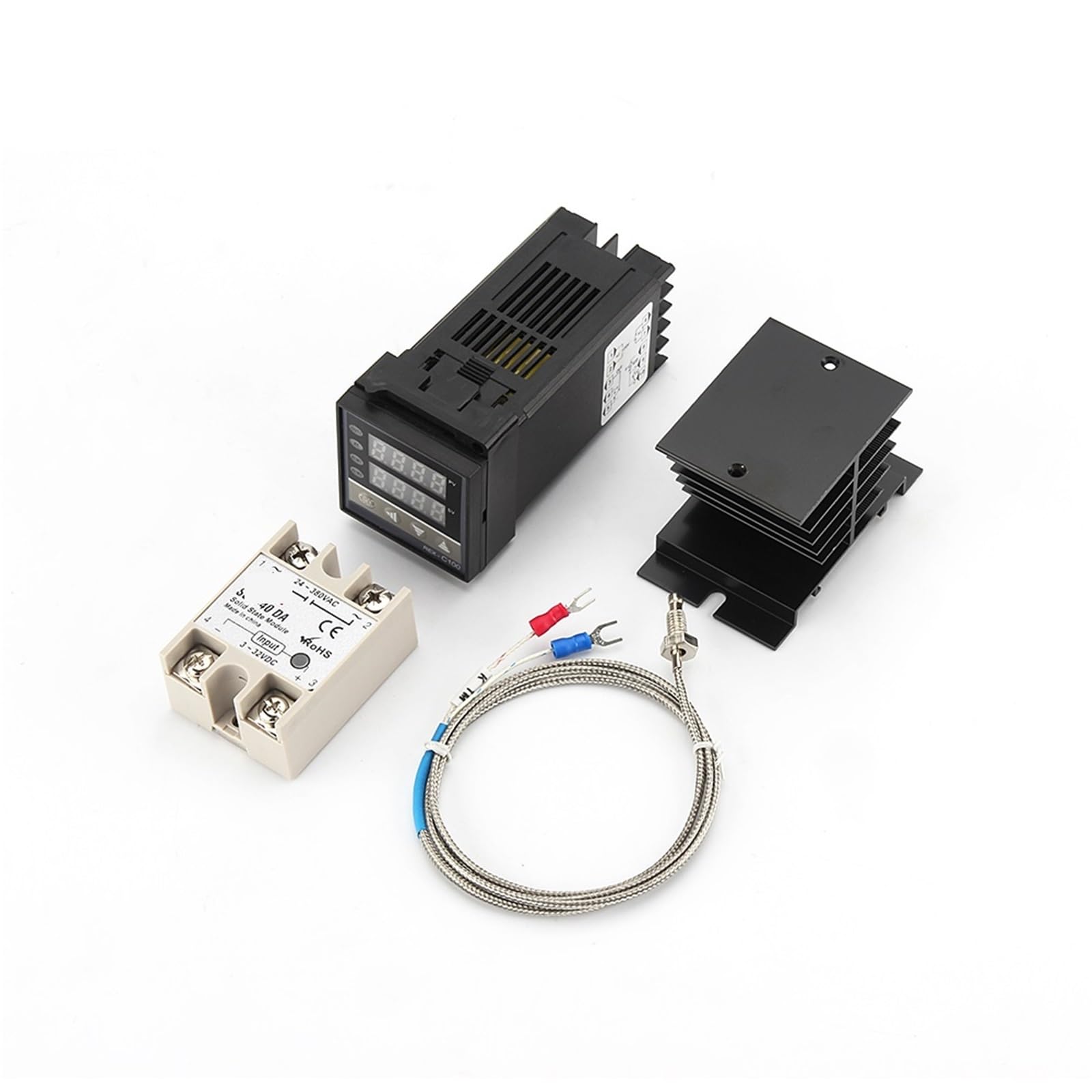 1 Uds REX-C100 controlador de pantalla Digital de temperatura PID 110V-240V + relé SSR 40A + sonda termopar 1M K + disipador de calor(Set1)