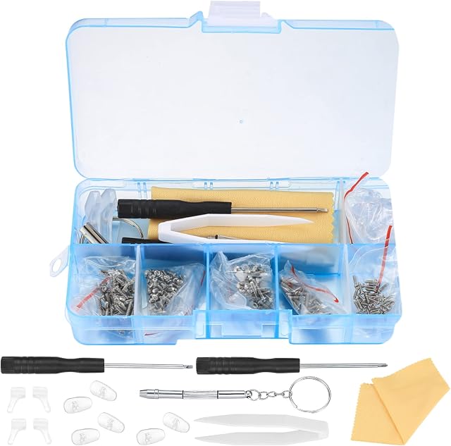 500 Pcs Eyeglass Sunglass Glasses Repair Tool Kit, Spectacles Repair Screws Set with Mini Screwdriver, Screws Nuts, Silicone Nose Pads, Tweezer, Glasses Cloth