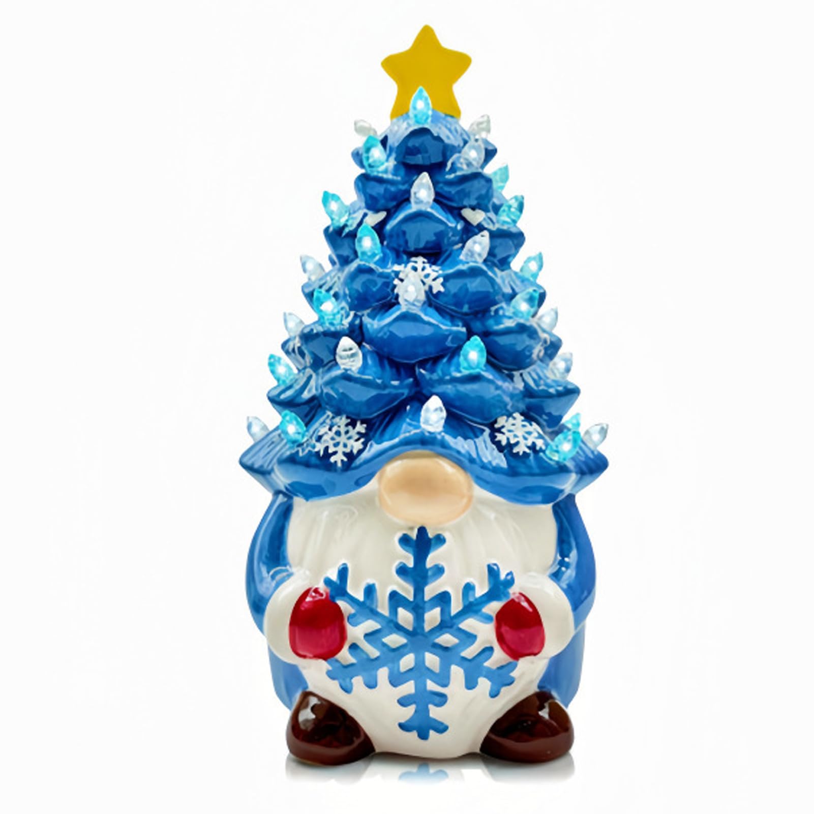 POXZSFX Lighted Christmas Gnome Tree Button Battery Colorful Light For Christmas Office Decorations Mini Glow Lighted Dwarf Decorations Tree Resin Gnome