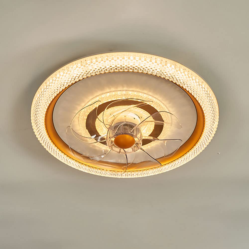 Ventilateur de plafond lumineux doré et silencieux à 3 vitesses réglables
