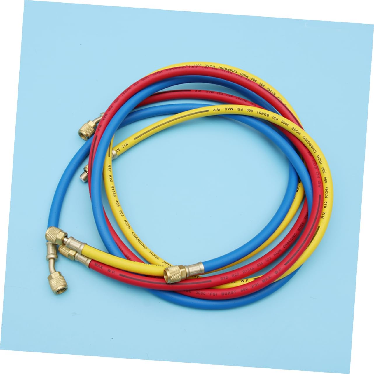 60 Inch 1/4 SAE Charging Hoses with Shut Off, 600 Psi HVAC Set