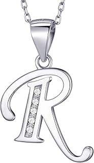 سلسلة من الفضة الاسترليني عيار 925 من ماسادا - دلاية بالحرف الأول من الاسم مع أحجار الزركون - حروف أبجدية مخصصة للمراهقات والبنات - سلسلة 46 سم - في شنطة مخملية