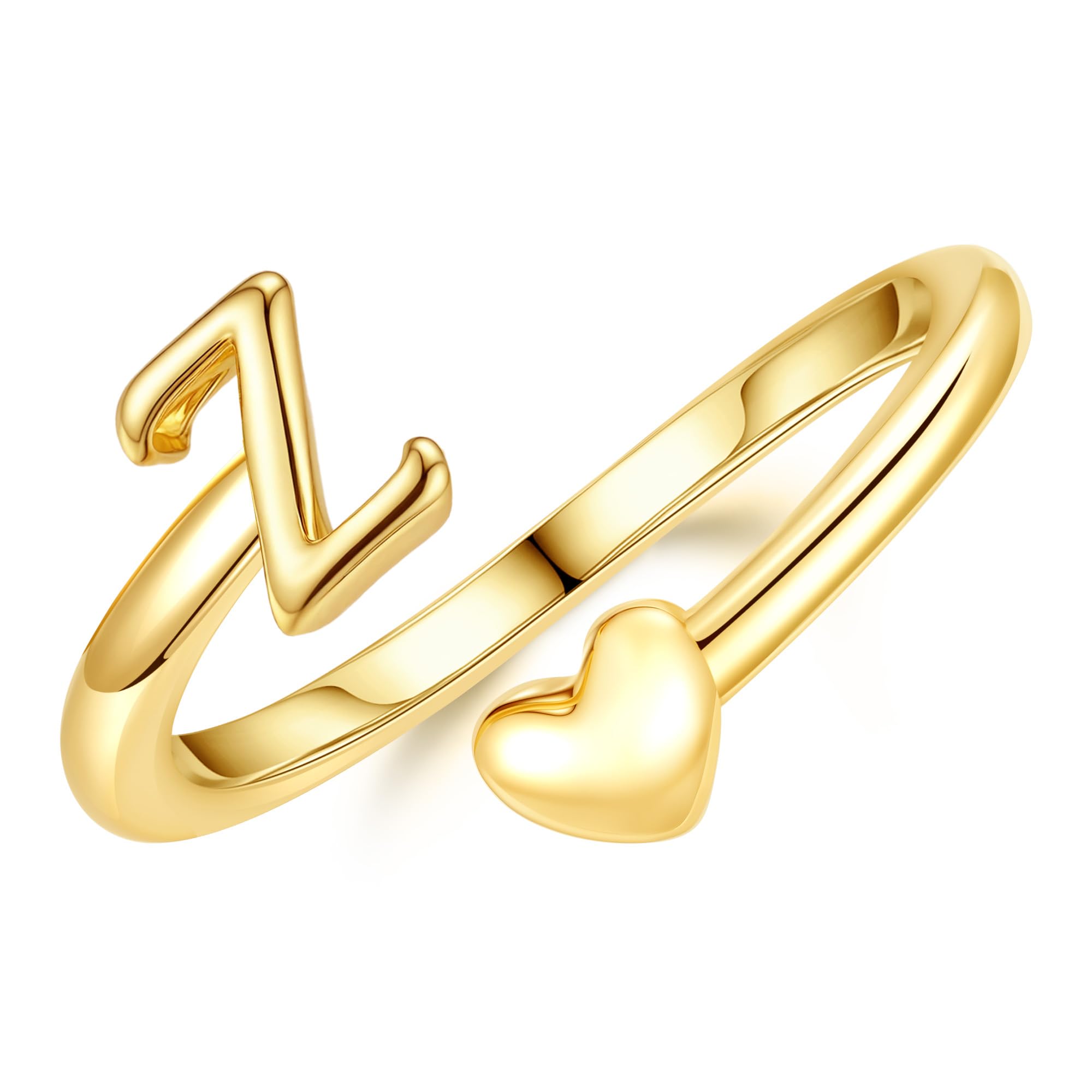 TINGN Gold Ring Kinder Mädchen - Dünn Herz Ring 14K Vergoldete Wasserfest Hypoallergene Stapeln Ringe mit Buchstaben Z Schmuck Frauen Verlobungsring Eheringe Geschenke für Mädchen Frauen Freundin