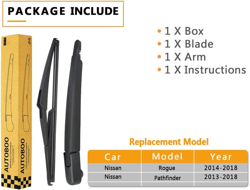 AUTOBOO Replacement for Nissan Rogue 2014-2018 Pathfinder 2013-2018 Rear Windshield Wiper Blade Arm Set-Factory OE Style