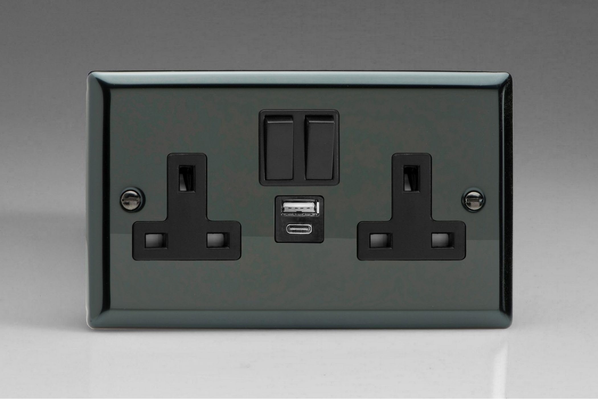 Varilight XI5UACB Classic Iridium Black Double 13A Plug Socket 3.1A 20W USB A+C