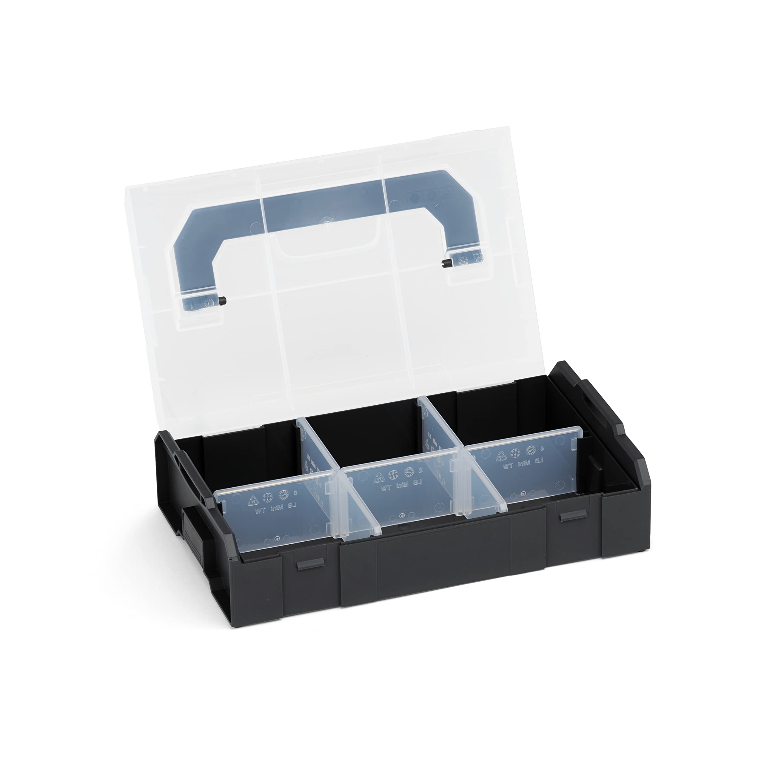 Bosch Sortimo - L-BOXX Mini - Lot de 6 boîtes de rangement noires avec couvercle transparent - Boîte de rangement vis et chevilles - Boîtes de rangement de qualité supérieure pour petites pièces