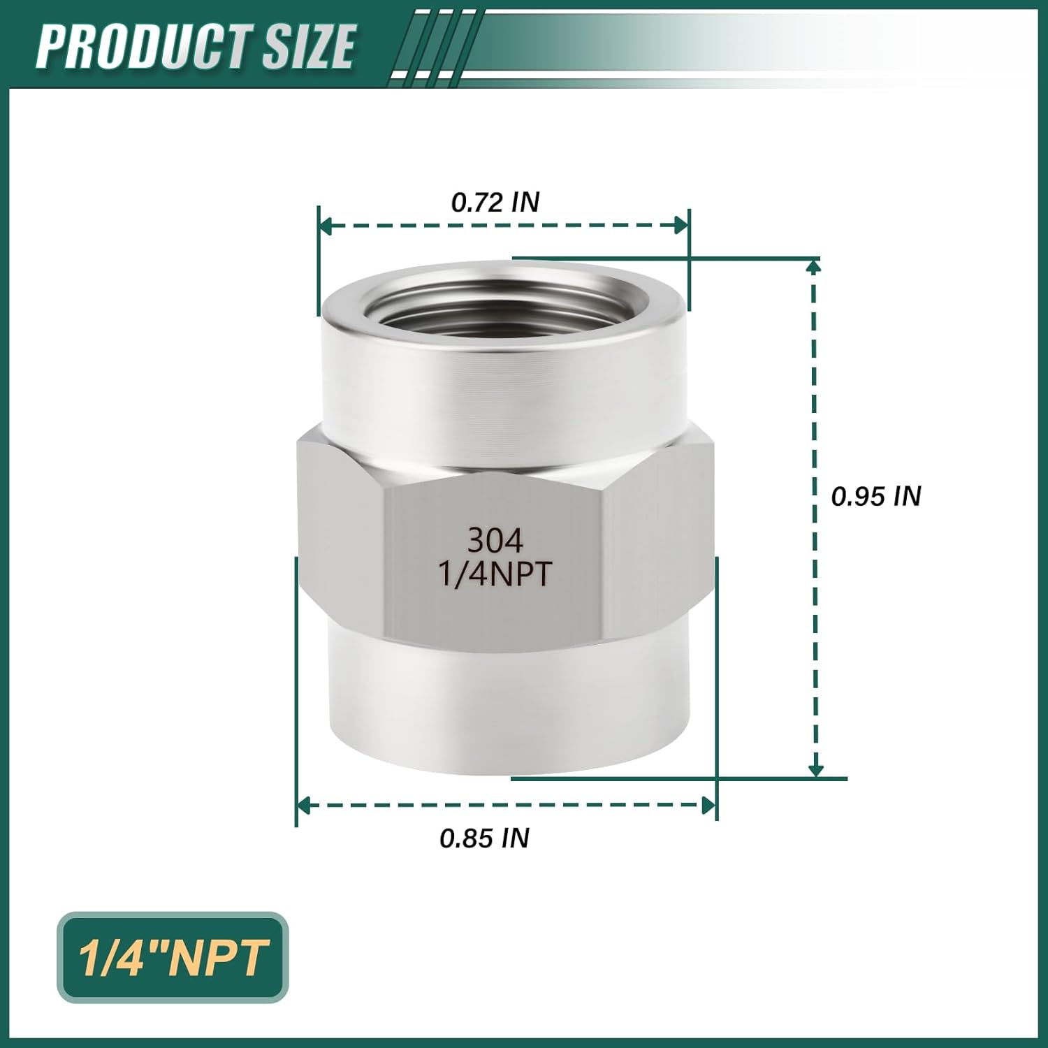 5PCS 304 Stainless Steel Forging Pipe Fitting, Coupling, 1/4" NPT Female x 1/4" NPT Female Pipe Fitting, for fuel/air/liquid/oil/gas