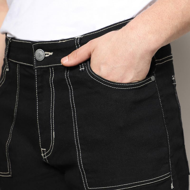 Image of CAHOOT Men's Stitched Cargo Denim Jeans for Casual Wear | Dark-Wash | 5 Pocket | Button Closure | Denim Jeans Crafted with Comfort Fit for Everyday Wear