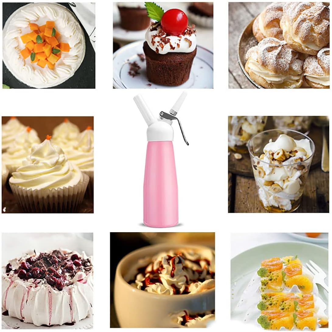 Professional Whipped Cream Dispenser, Aluminum Whipped Cream Canister, Whipped Cream Maker with 3 Decorating Nozzles and 1 Brush or Making Desserts Gourmet Cream