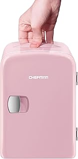 Chefman Mini Portable Pink Personal Fridge Cools Or Heats & Provides Compact Storage For Skincare, Snacks, Or 6 12oz Cans ...