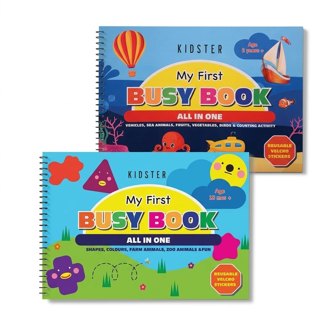 My First Busy Book Combo Set – 2 Velcro Activity Books for Toddlers (18 Months–5 Years) | 16 Pages Each | Shapes, Colours & Animals + Vehicles, Birds & Counting | Busy Binder Learning Toys-image-45
