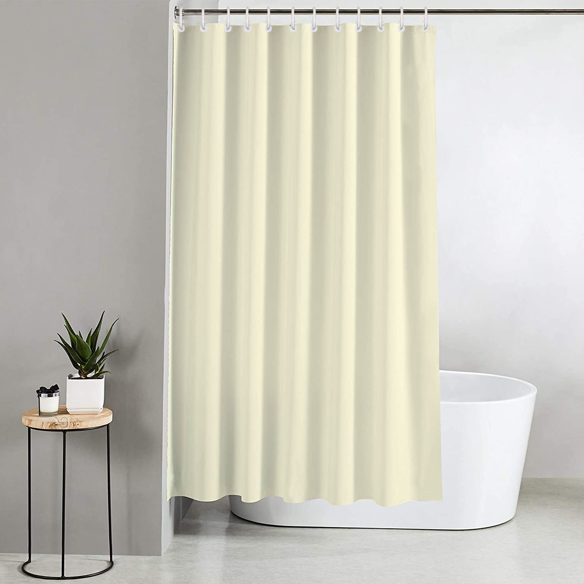 Blue Canyon Cream Extra Long Shower Curtains | 100% Polyester Shower Curtain | Anti-Bacterial Surface Treatment | Water Repellent| Weighted Hem | 180 X 200Cm | 12 Reinforced Eyelets With Hooks (Cream)