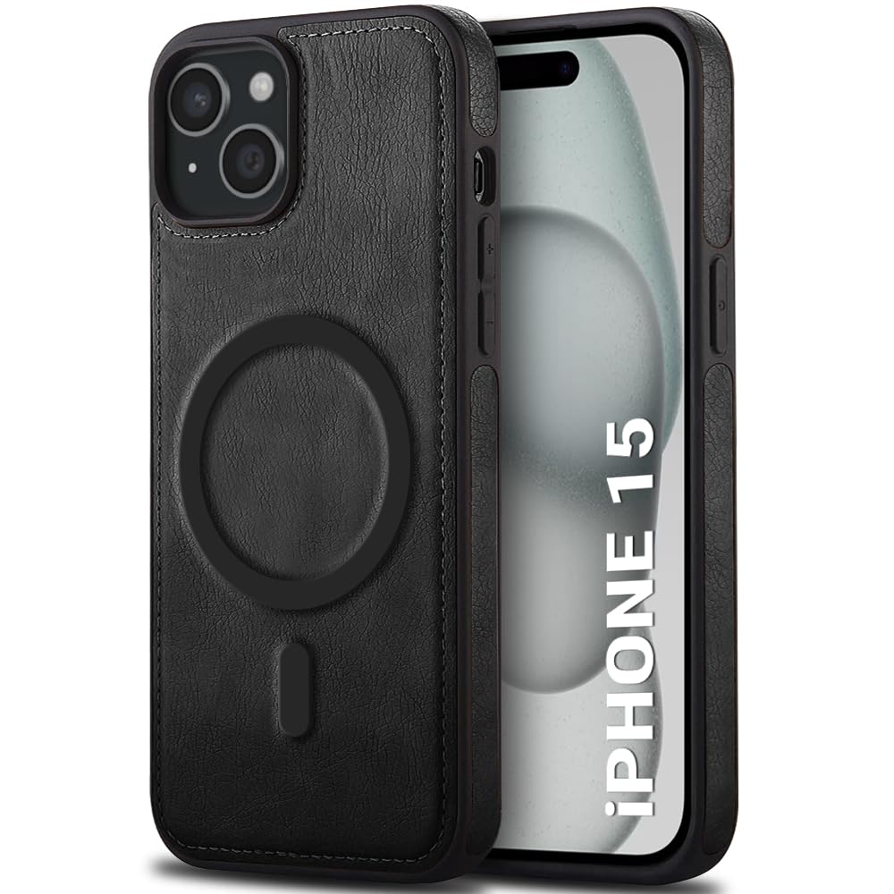 TheGiftKart Genuine Leather Finish Back Cover Case for iPhone 15 | Shockproof Design | Raised Edges for Camera & Screen Protection | Stunning Minimalist Design Case Cover (MagSafe Compatible, Black)-image-16