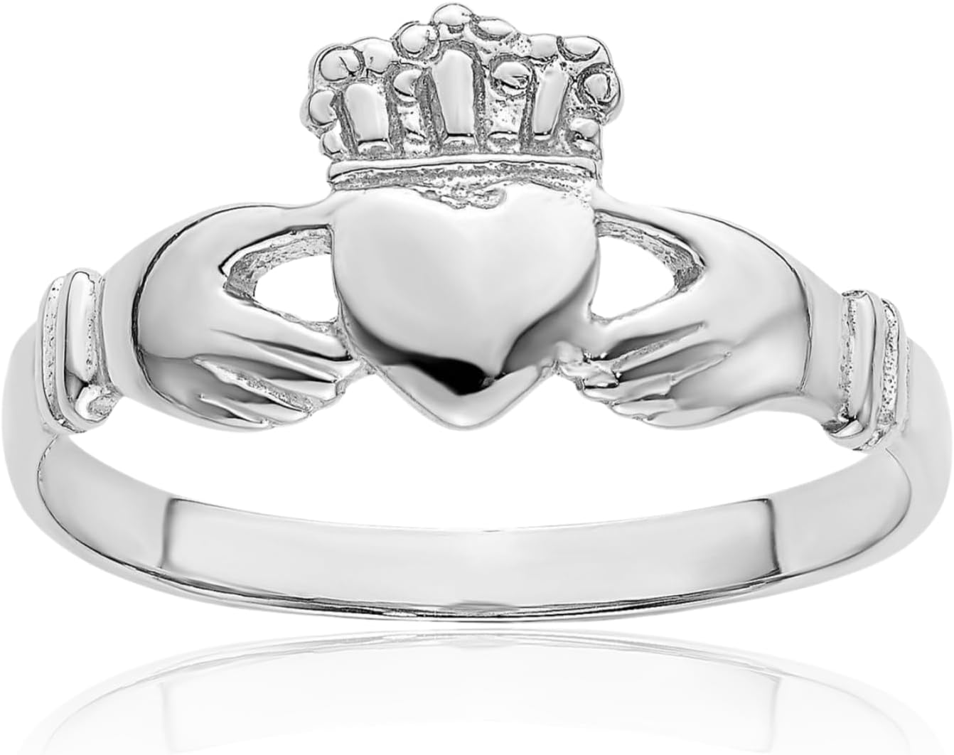 IceCarats 14K Solid White Gold 2mm Slim Heart Celtic Claddagh Band Ring Polished