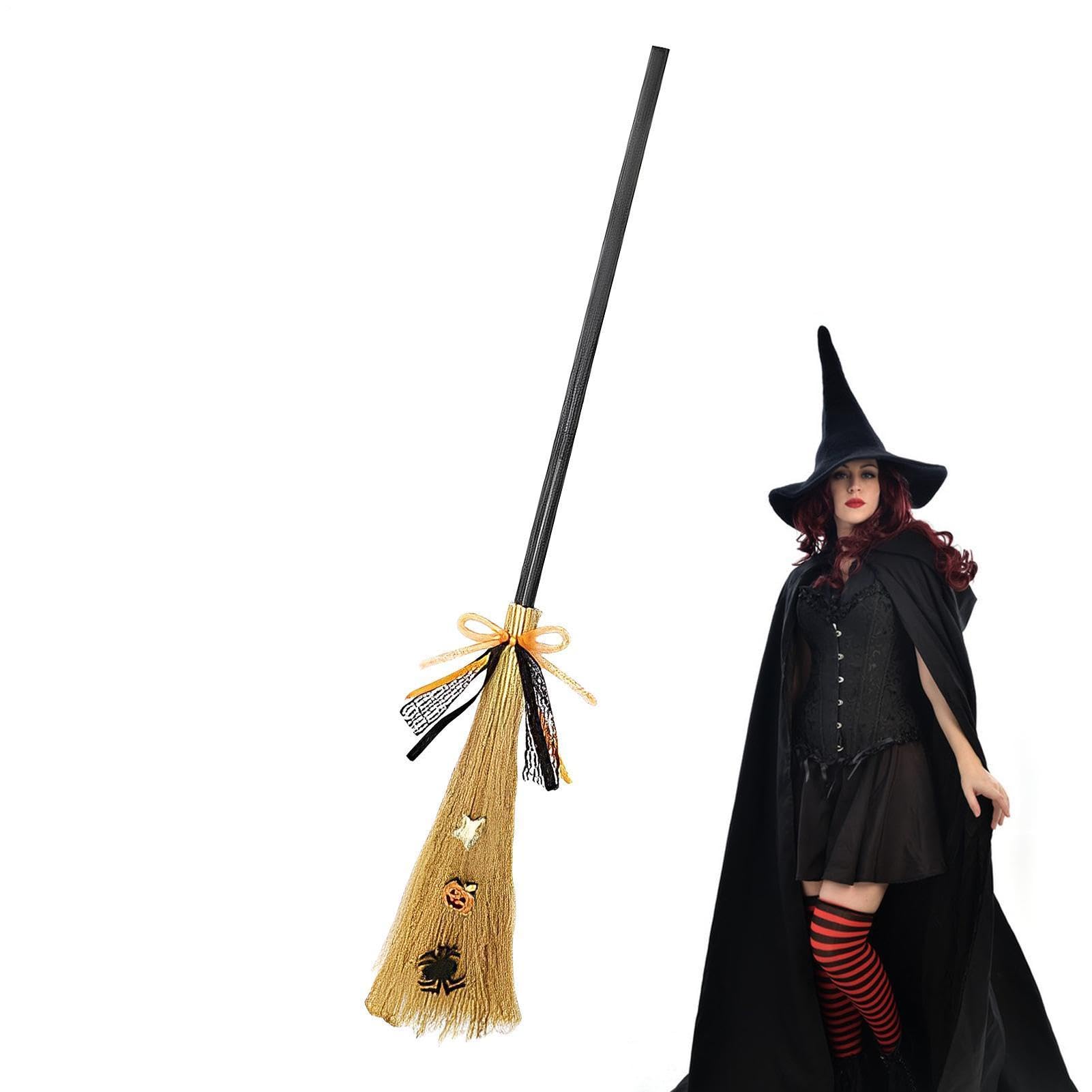 Escoba de bruja para disfraz de Halloween accesorio mago adulto y decoracion espeluznante