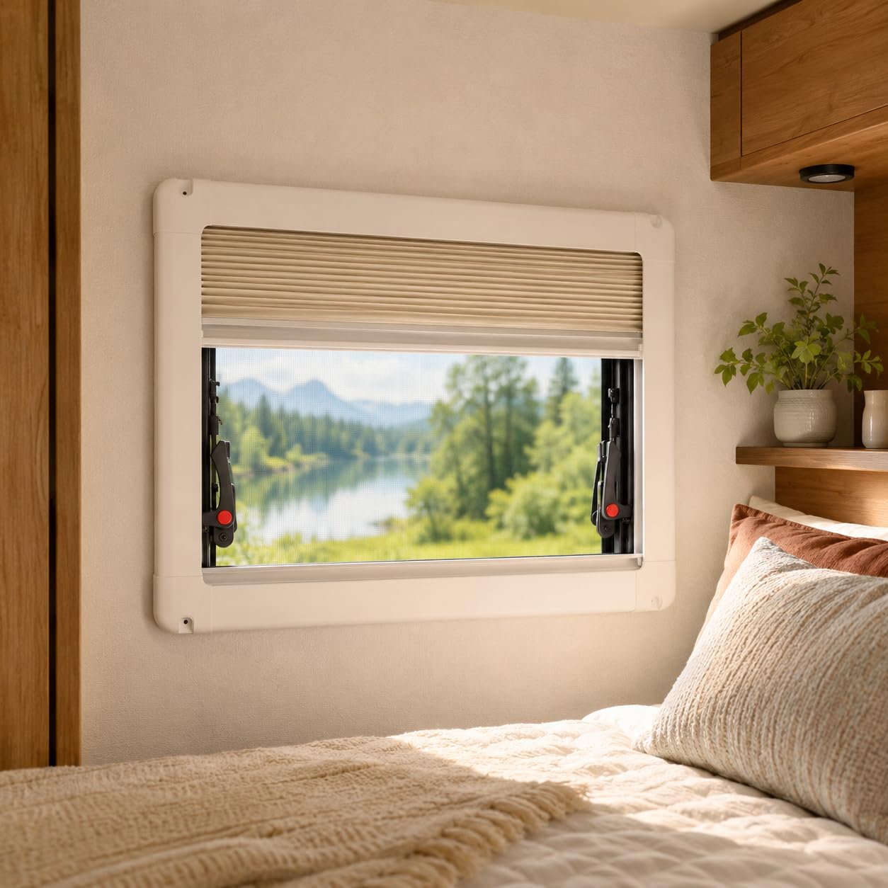 Wohnmobilfenster Ausstellfenster 50x35 cm, Wohnwagen Fenster mit Fliegengitter und Sonnenschutz, 85° Camper Fenster Seitenfenster aus gehärtetem Glas, Caravan Ersatzfenster für Wohnmobil Van Kastenwag