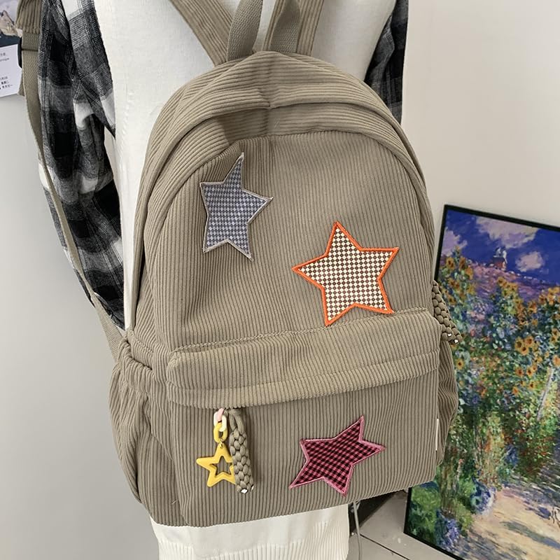 Corduroy Backpack with Star Pattern, Trendy and Versatile