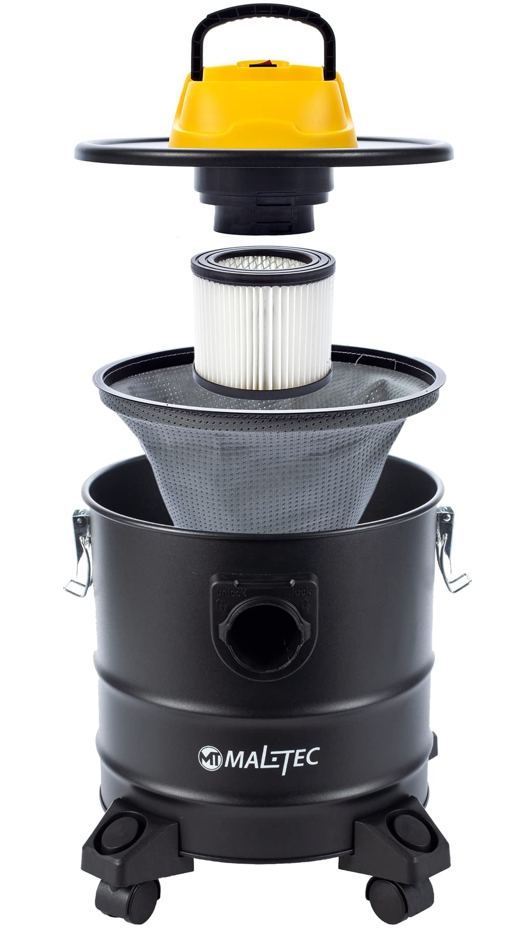 MalTec 5901924214304 Odkurzacz Przemysłowy TurboVac ML1800-ASH | do Popiołu | Kominkowy | Zbiornik Aluminiowy 18L | Moc 1800W | Filtr HEPA | Dmuchawa | Duża moc ssania