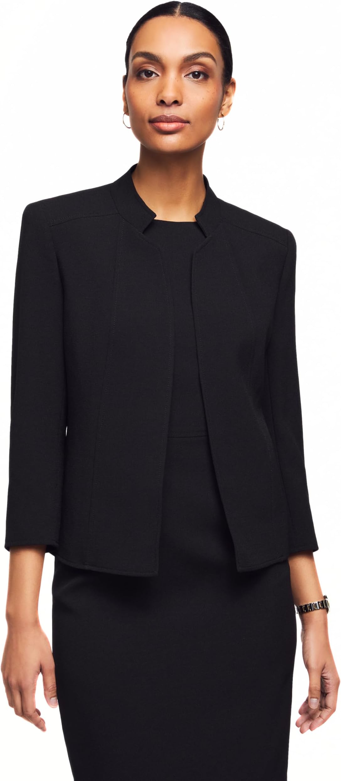 Womens Stand Collar Open Front Jacket