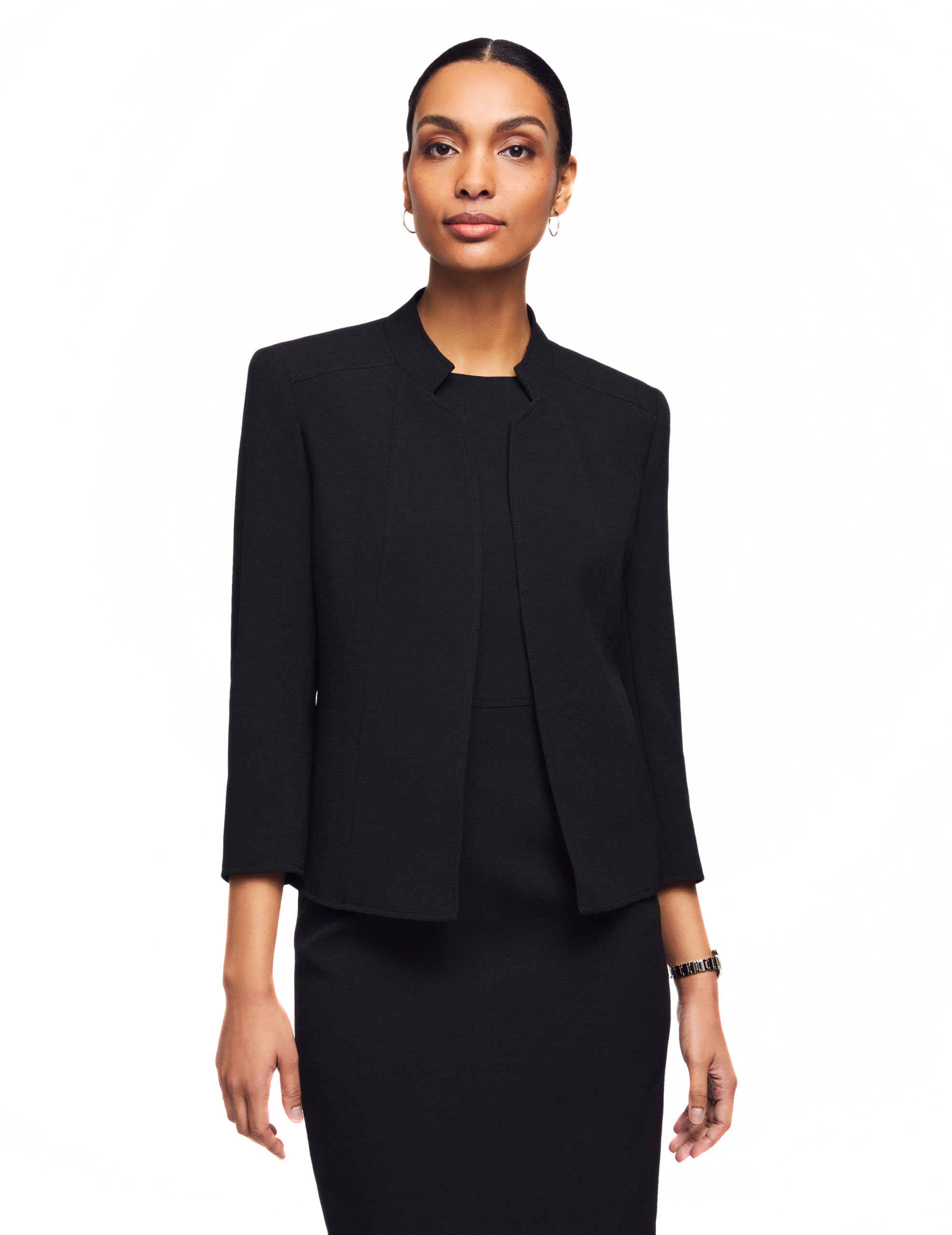 Anne Klein Womens Stand Collar Open Front Jacket