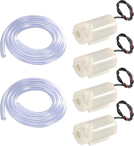 4 mini bombas de agua micro sumergibles de CC de 3 a 5 V con 2 tubos de vinilo transparente flexible de PVC (3.3 ft) para acuarios, pecera,