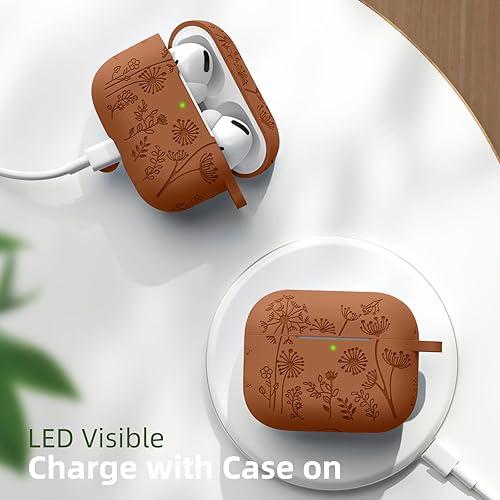 Miniatura 8 de Lerobo - Funda protectora para estuche de AirPods 1 y 2 generación USB C, bonita y divertida funda de silicona suave grabada con diseño floral y LED