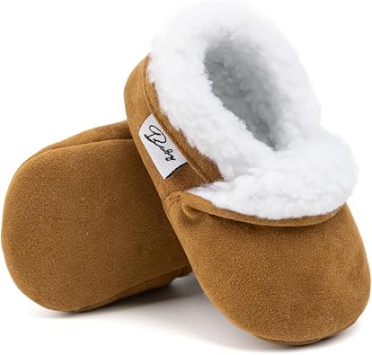HsdsBebe Newborn Infant Baby Boys Girls Slippers Warm Cozy Fleece Winter Booties Toddler Non-slip Soft Sole Socks Crib Lazy Shoes