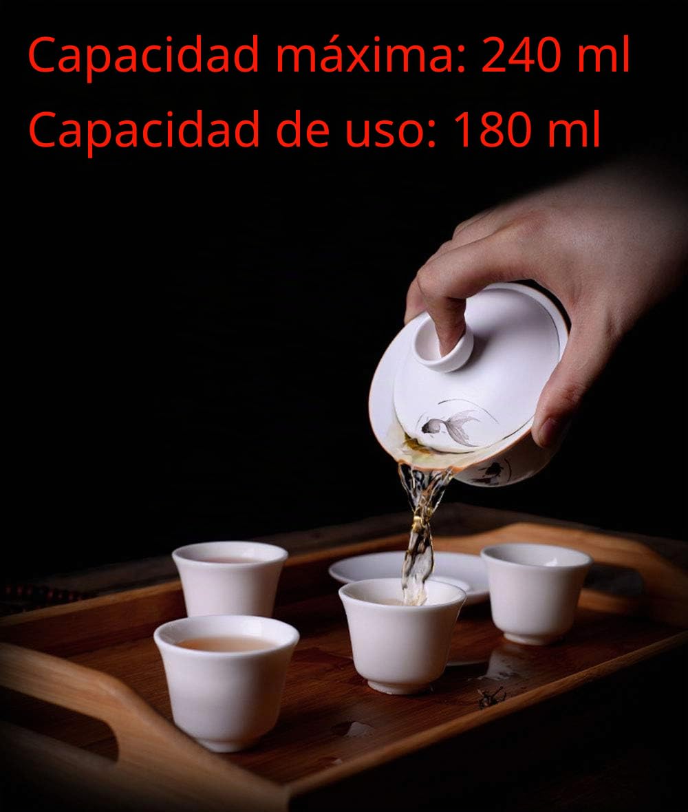 Porcelana Gaiwan 8 oz taza de té blanco esmaltado Tureen chino Sancai Cover Bowl Lip Cup Saucer Set (peces)