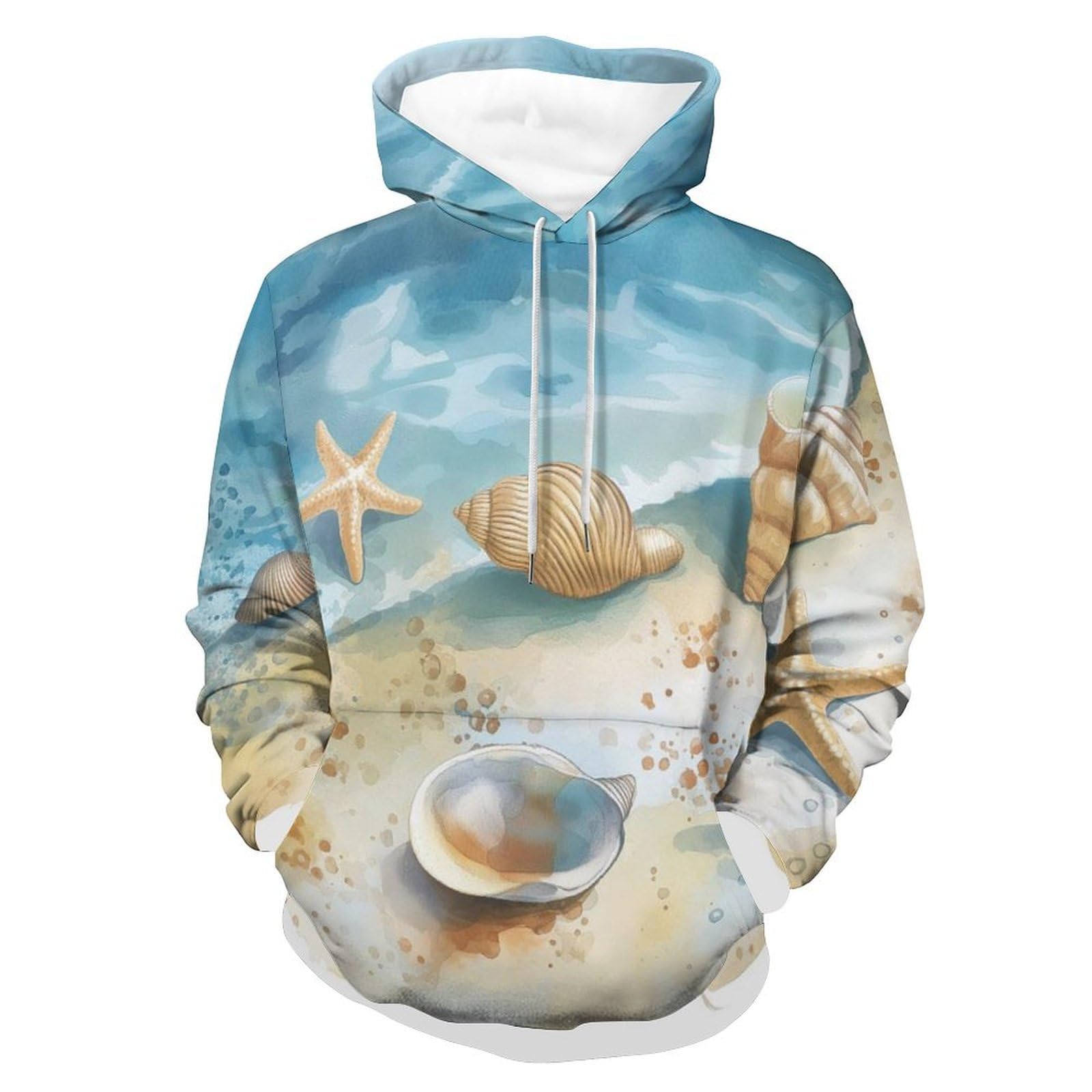 BHTGTRFDTD Sweatshirts Seaside Seashells And Starfish Men's Hoody Hoodies Pullover Pockets