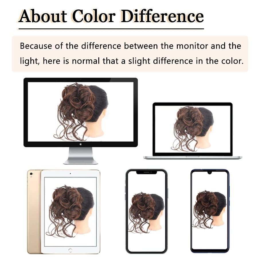 Miniatura 6 de Moño de pelo sintético con garra, moño desordenado y rizado, moño elástico, cola de caballo elástica, piezas de anillo para el cabello para mujer,