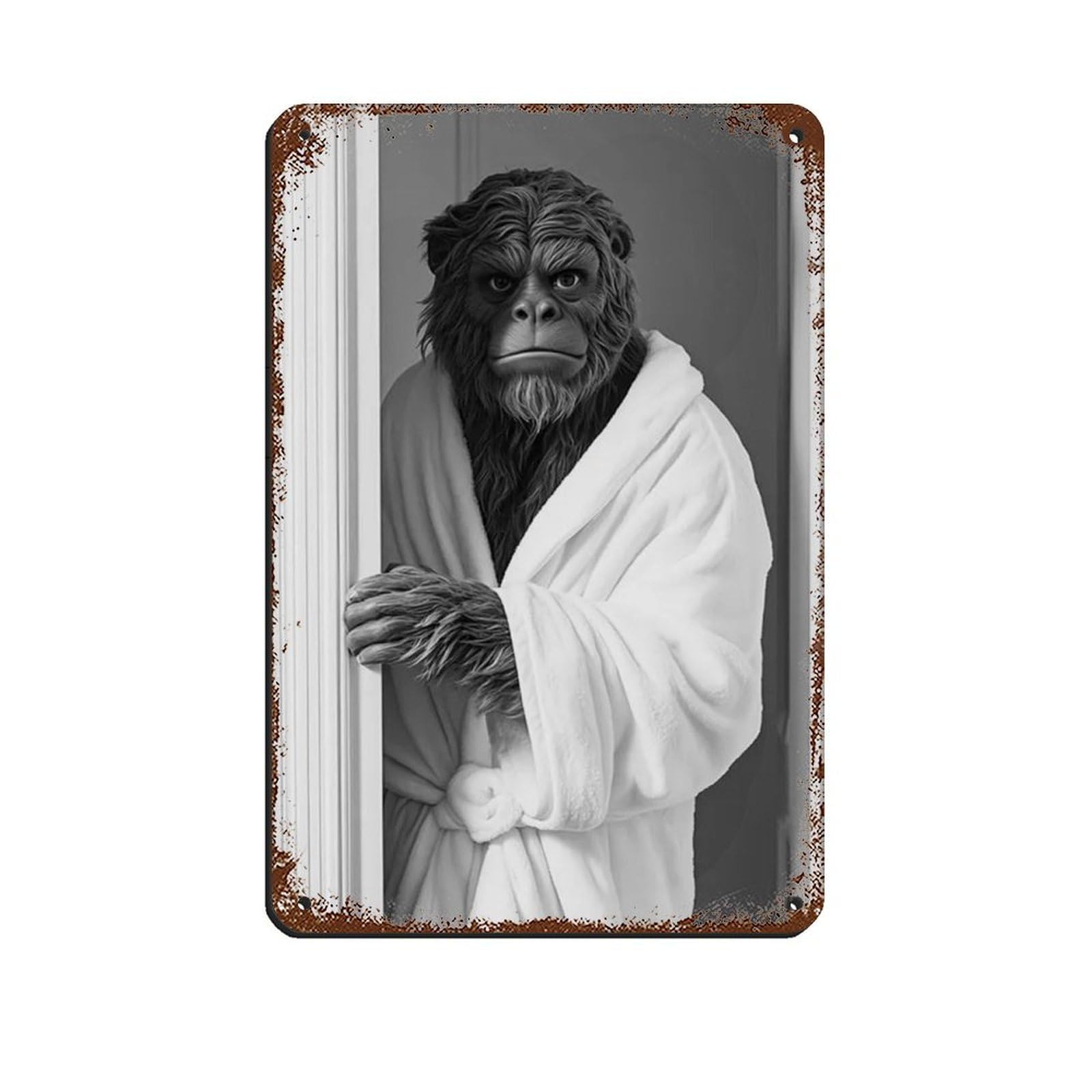 Sasquatch Wearing A Bathrobe, Bathroom Art Retro Poster Metal Tin Sign Chic Art Retro Iron Painting Bar People Cave Cafe Family Garage Poster Wall Decoration 8x12inch(20x30cm)