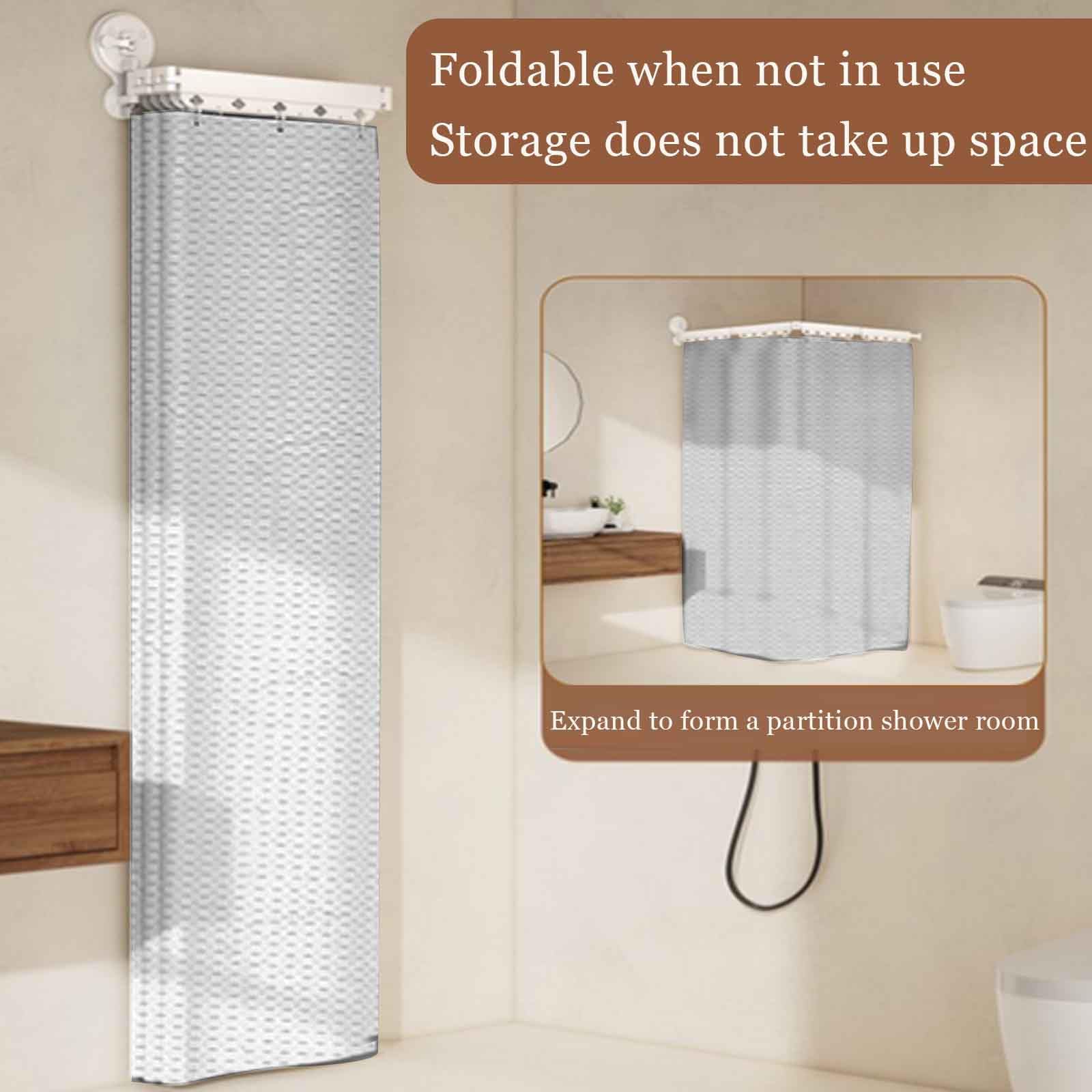 Cortina de ducha plegable ajustable y juego de lino, moderna cortina de ducha resistente al agua, barras de baño extensibles (cortina de 80 pulgadas de ancho x 180 pulgadas de alto) para decoración